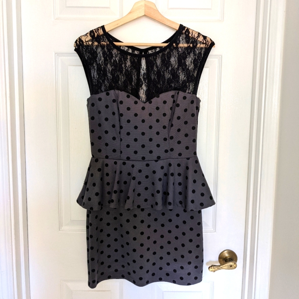 Fabulous Sweetheart, Peplum, and Polka Dot Dress by Speechless Size M